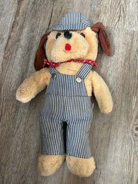 Vintage 1970s Knickerbocker Casey Jones Train Conductor Dog Plush